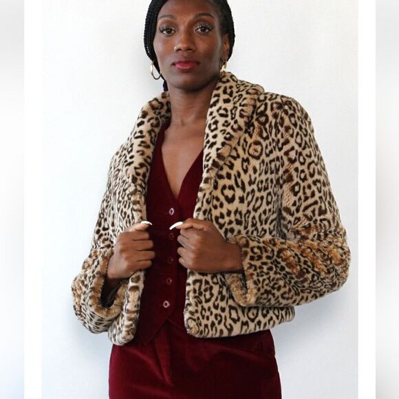 Velvet leopard print faux jacket coat size M - Picture 1 of 7